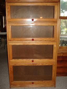 Solid Oak Wood Bookcase with Glass Enclosed Shelves
