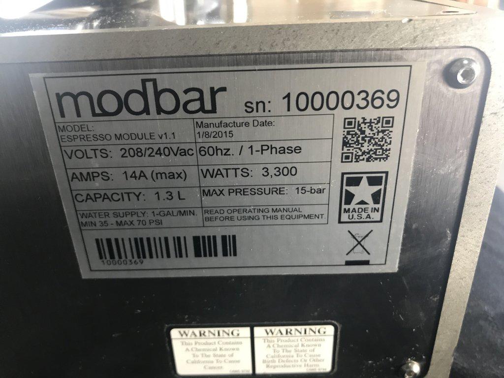 MODBAR MODEL ESPRESSO MODULE V1.1 W/(1) ESPRESSO TAP, MFG: 01/07/2015