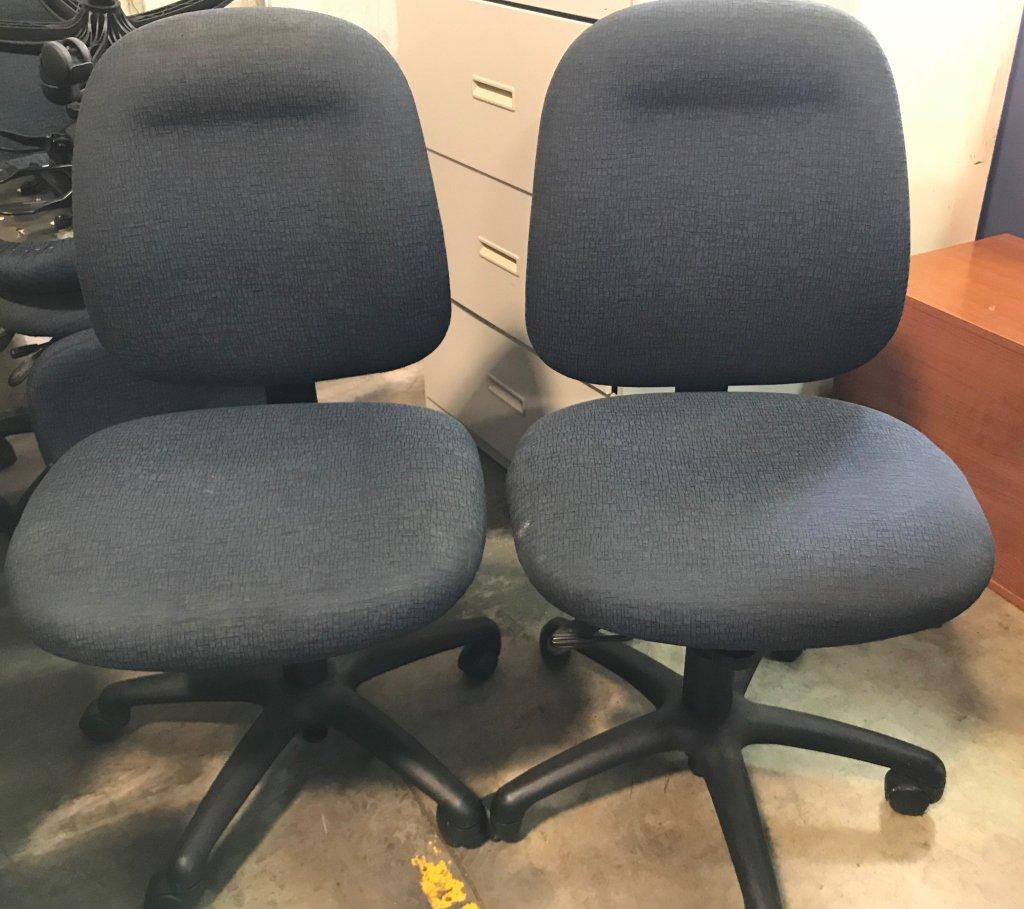 GRAYISH/BLUE FABRIC ARMLESS SECRETARY ROLLING CHAIRS