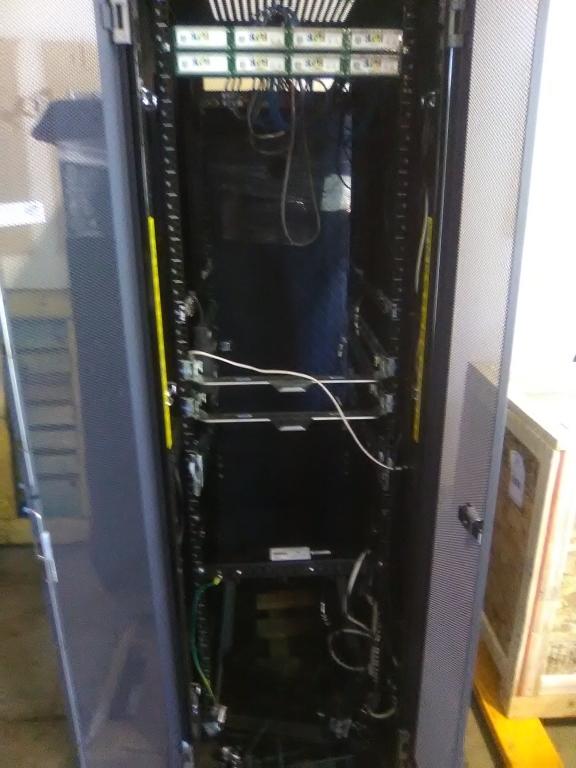 SERVER CABINET WITH CONTENTS INCLUDES (2) DELL IT890 POWER STRIPS