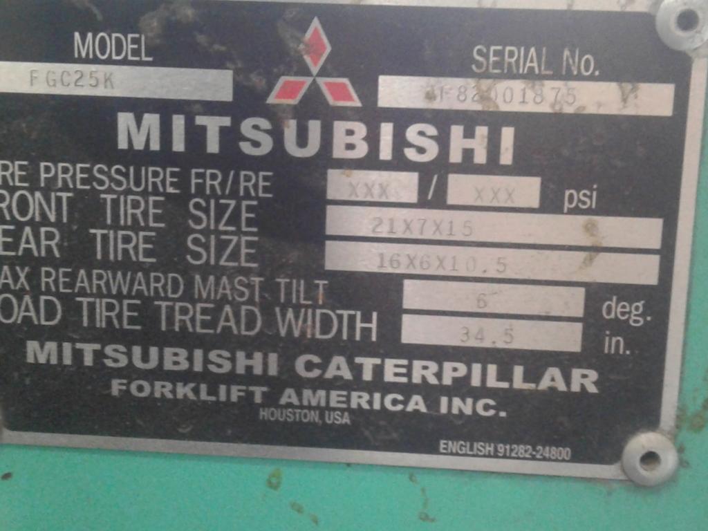 MITSUBISHI 2 STAGE LP FORKLIFT MODEL FGC25K 1700 LB. CAPACITY, HOURS: 6,705