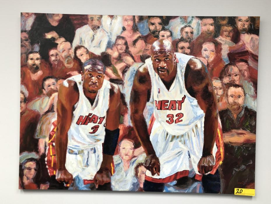 GICLEE ON CANVAS OF MIAMI HEAT PLAYERS DWAYNE WADE AND SHAQUILLE O'NEAL