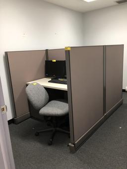 CUBICLES WITH MODULAR DESK AND (2) ROLLING CHAIRS