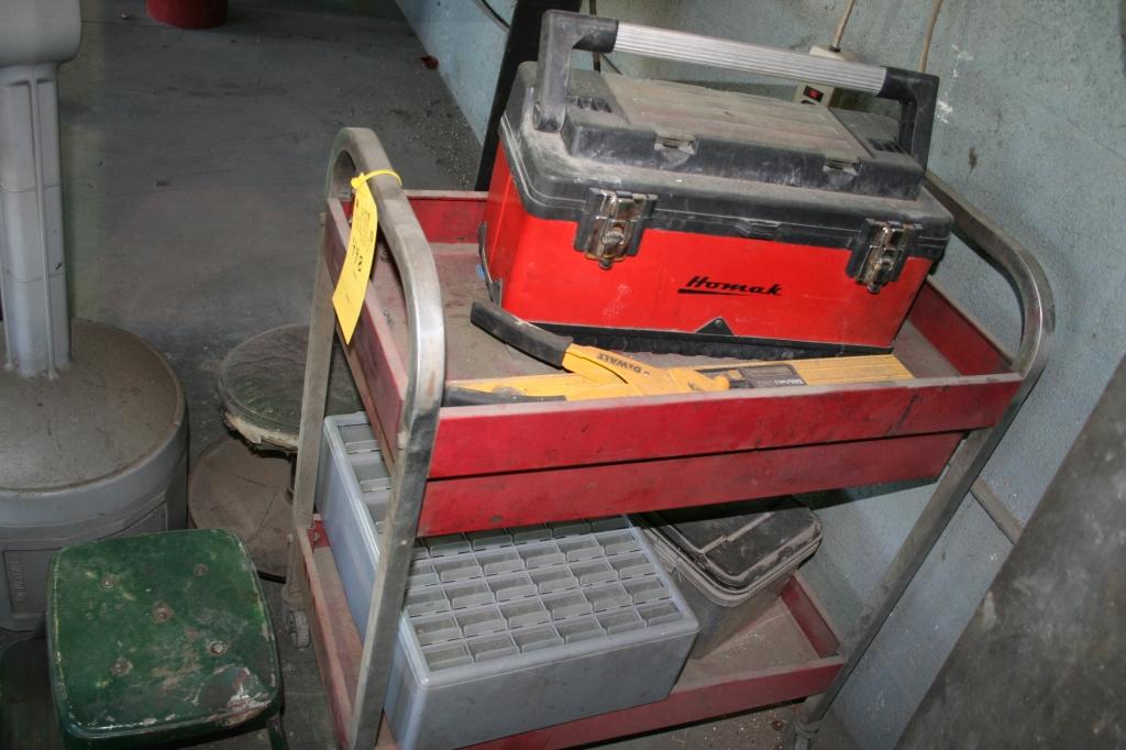 LOT CONSISTING OF ROLLING CART, TOOL BOX,