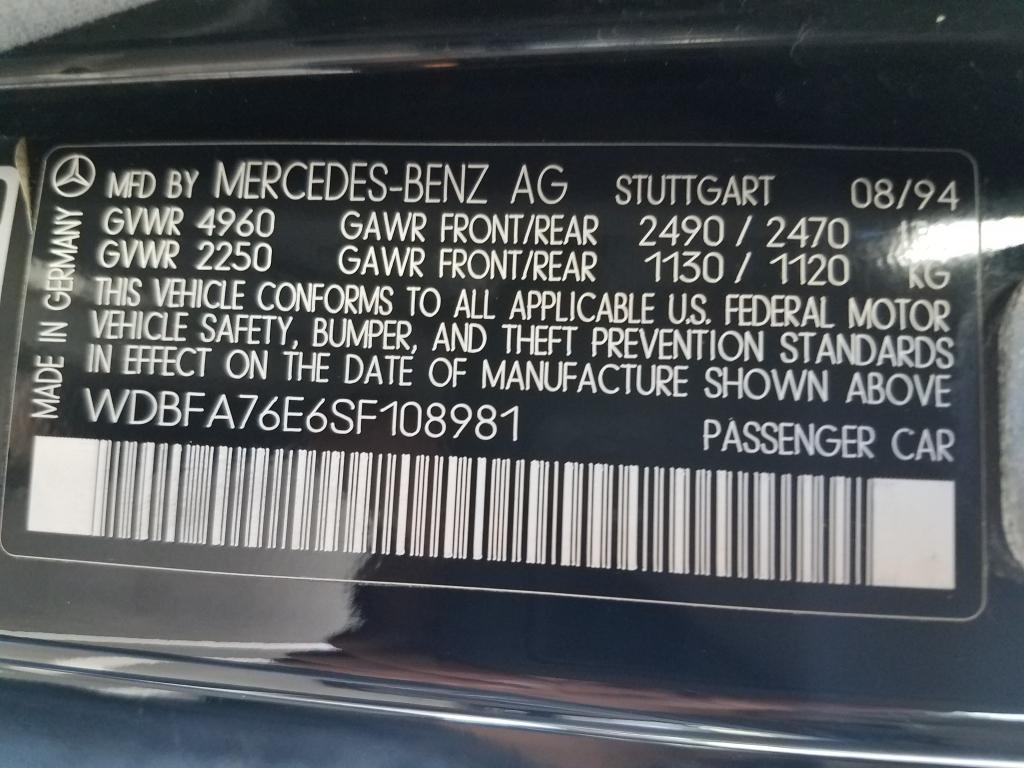 1995 MERCEDES BENZ SL600 CONVERTIBLE