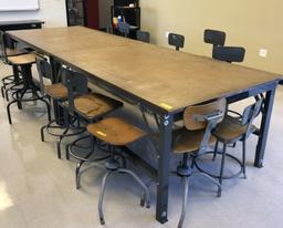 WOOD-TOPPED, METAL FRAMED WORK BENCHES