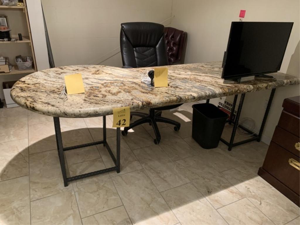 CUSTOM NATURAL STONE TOP DESK WITH (2) CHAIRS