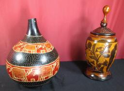 LOT OF (2) HAND CARVED URN AND GOURD