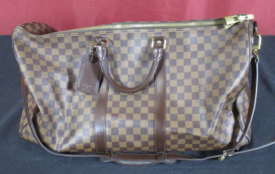 LOUIS VUITTON DAMIER AND LEATHER DUFFLE BAG (AUTHENTIC)