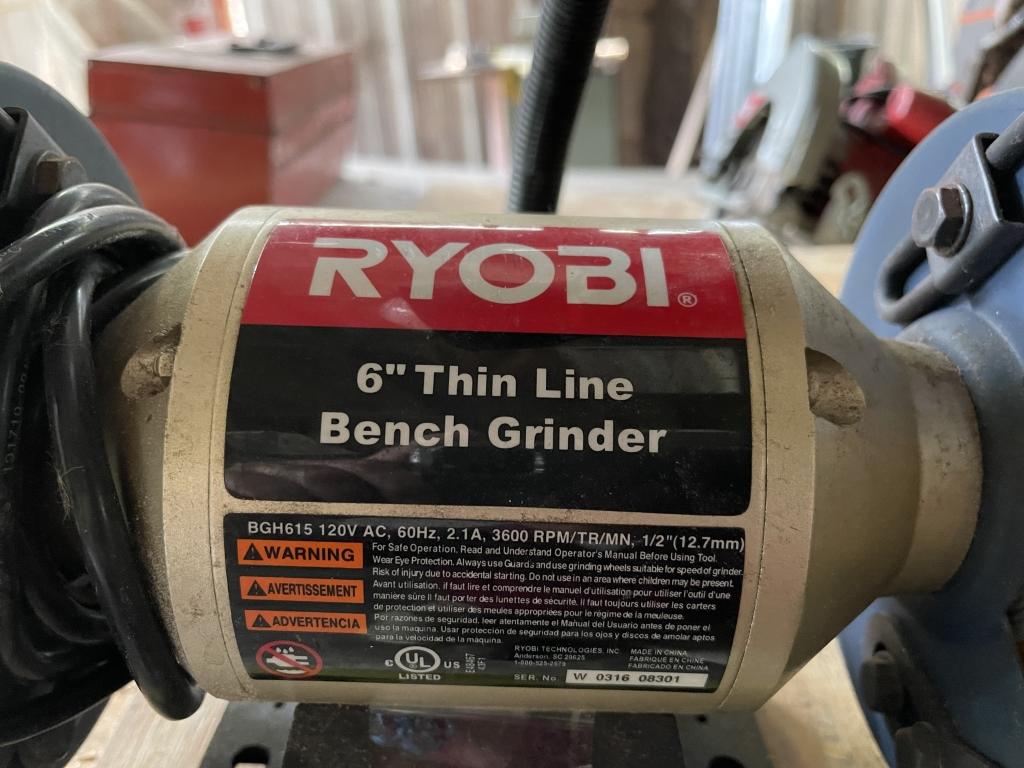 RYOBI 6" THIN LINE BENCH GRINDER, MODEL# BGH615