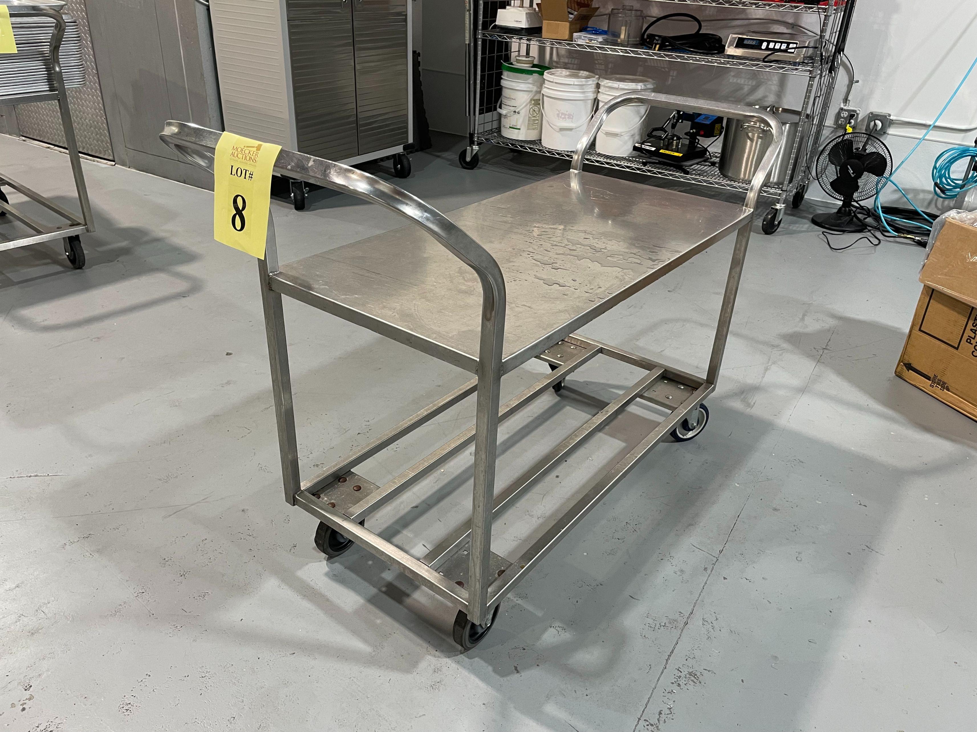 STAINLESS STEEL PRODUCT CART ON CASTERS