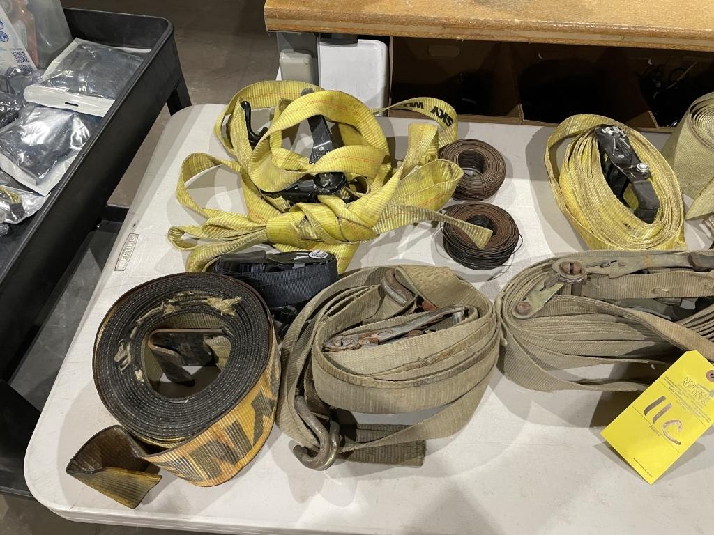 LOT CONSISTING OF HEAVY DUTY TIE DOWN STRAPS AND SAFETY HELMETS