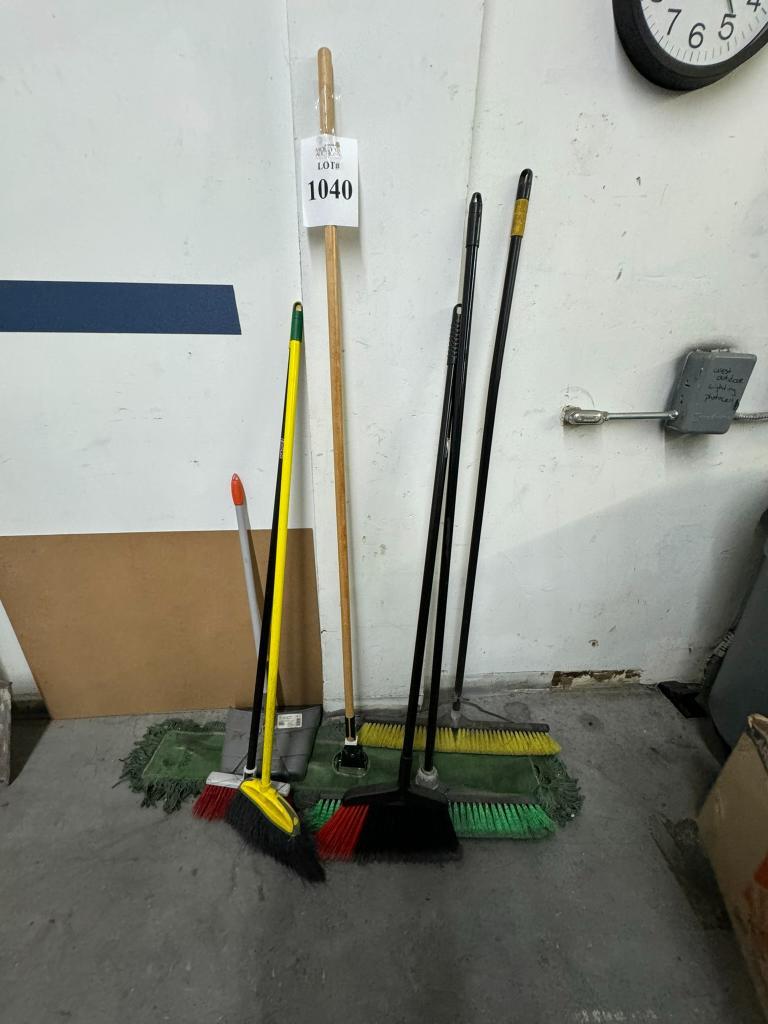 LOT CONSISTING ASSORTED BROOMS AND DUST PAN