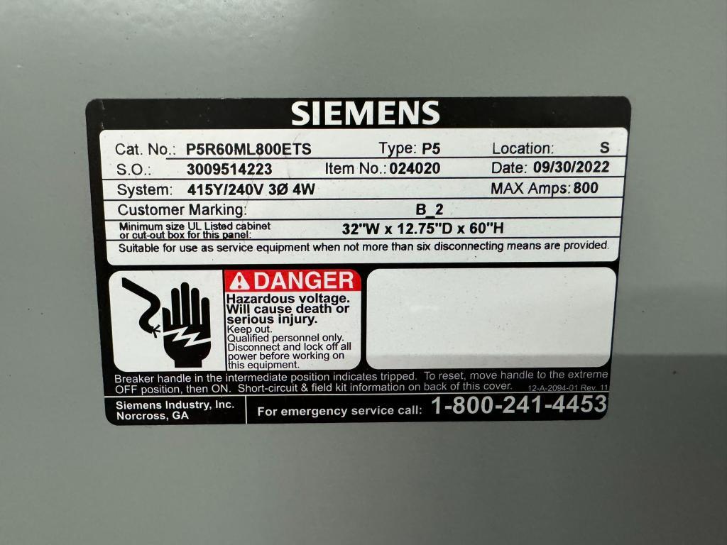 SIEMENS 800 AMP PANELBOARD (NEW)