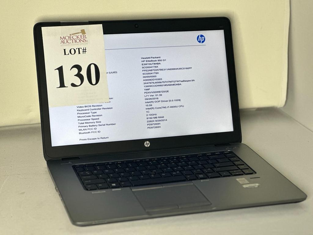 HP LAPTOP ELITEBOOK 850 COREi7 8GB RAM 180 SSD