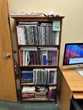 WOOD BOOKCASES WITH CONTENTS INCLUDING BOOKS