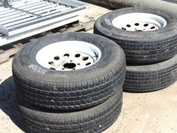 (4) Carlisle ST 225/75/R15 trailer tires & rims