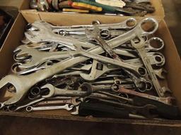 3 flats - and 1 tray of hand tools, pipe wrenches, crescent wrenches, files