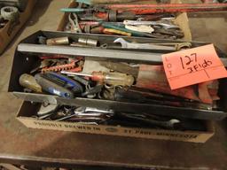 3 flats - and 1 tray of hand tools, pipe wrenches, crescent wrenches, files