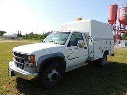 1998 Chevrolet 3500, 2 WD dulley service truck with enclosed bed, 6.5 diese