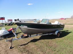 1982 Lund Tyee  Fishing Boat, canopy, Johnson 90 HP motor, front mount trol