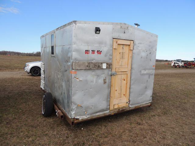 8x12 fish house, 5 hole, bunks, new propane heater, lights, single axle, sp