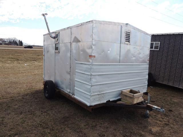 8x12 fish house, 5 hole, bunks, new propane heater, lights, single axle, sp