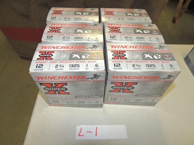 6 boxes of Winchester 12ga. 2-3/4 inch 6 shot 1oz. steel shotgun ammo