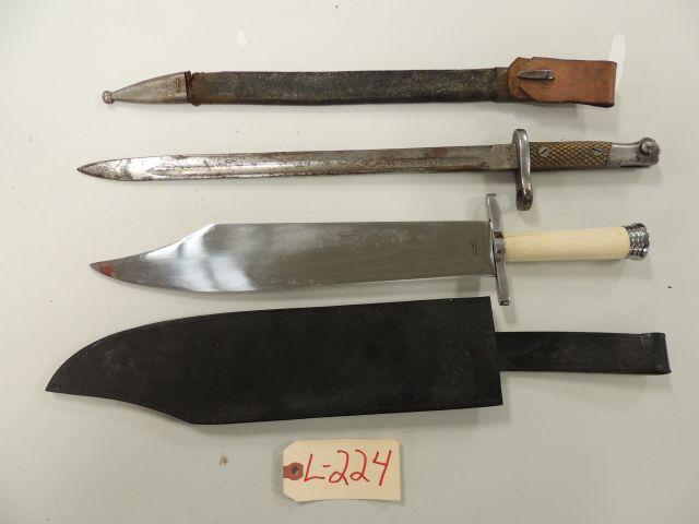 millitary bayonet with leather sheth and large knife made in india with she