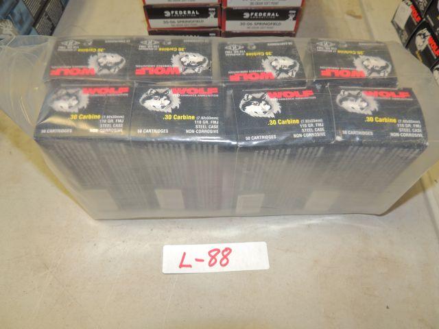 8 boxes 50 per box wolf .30 carbine110 gr. fmj steel case