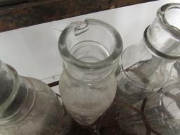Rare Antique Shell Oil Glass Bottle Cabinet W/ 10 Original Quart Bottles