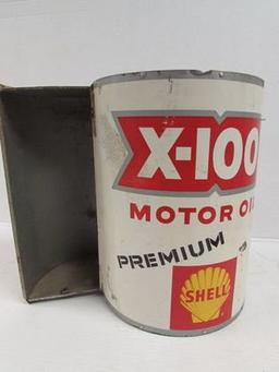 Rare Dated 1957 Shell Motor Oil X-100 Gas Pump Top Spinner Metal Display Sign