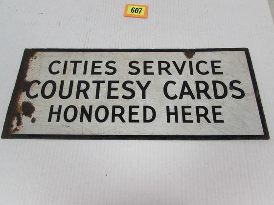 ca. 1940's Cities Sevice Gas Station Dbl. Sided Porcelain Sign 7 x 18"