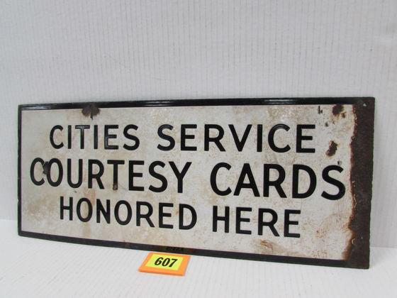 ca. 1940's Cities Sevice Gas Station Dbl. Sided Porcelain Sign 7 x 18"