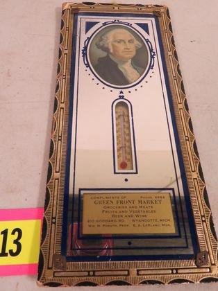 1930s George Washington Mirrored Advertising Thermometer (Wyandotte, MI)