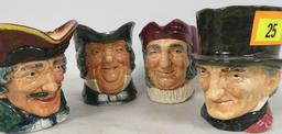 Collection of (4) Large Size Royal Doulton Toby Mugs, 6" - 7"