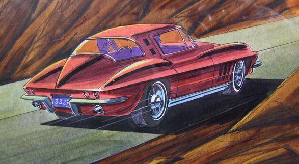 Original 1967 Corvette Fastback Illustration Art 8 X 10.75" Framed.