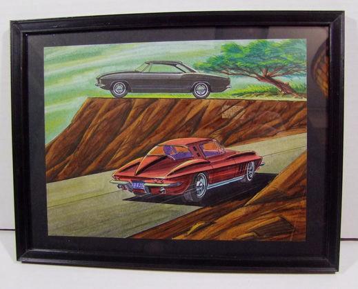Original 1967 Corvette Fastback Illustration Art 8 X 10.75" Framed.