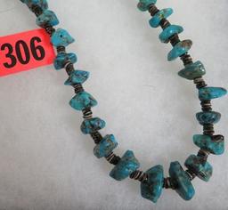 Original Native American Indian (Navajo) Long Strand Of Turquoise and Heishe Beads