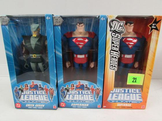 (3) Justice League Unlimited 10" Figures Superman, Green Arrow, Sealed Mib