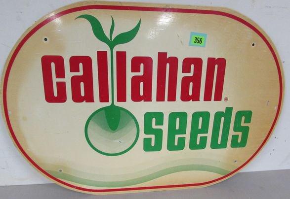 Vintage Callahan Seeds Single Sided Metal Farm Sign 24 X 36"
