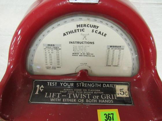 Beautiful Antique Coin Operated Strength Tester (mercury Scale Co. Detroit)
