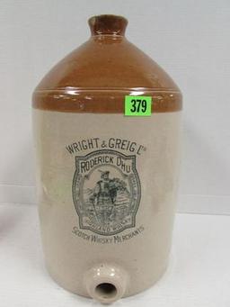 Outstanding Ca. 1880's Wright & Grieg Scotch Whiskey Merchants 4 Gal. Stoneware Jug