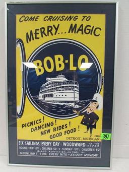 Excellent Vintage 1950's/60's Bob-lo Island Framed Advertising Poster 16 X 24"
