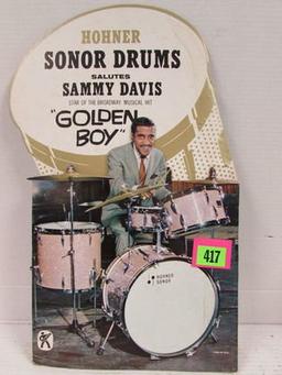 Antique Hohner Drums Cardboard Easel Back Sammy Davis Sign