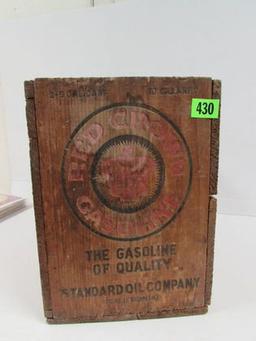 Antique Red Crown Gasoline Wooden Crate