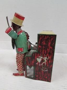 Antique 1920's Strauss Ham & Sam The Minstrel Team Tin Wind-up Black Americana Toy