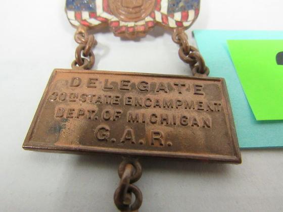 1908 Detroit Michigan Encampment Delegate Ladder Badge Civil War G.a.r.
