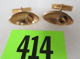 Vintage Men's 14K Gold and Yellow Topaz Cuff Link Set, Total Wt. 13.1g
