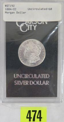 1884-cc Morgan Silver Dollar Graded Unc 60